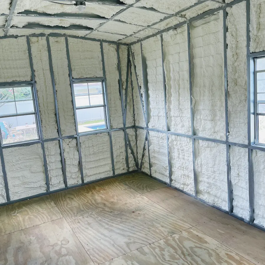Closed-cell spray foam insulation applied to wall cavities in a residential project in Berkley
